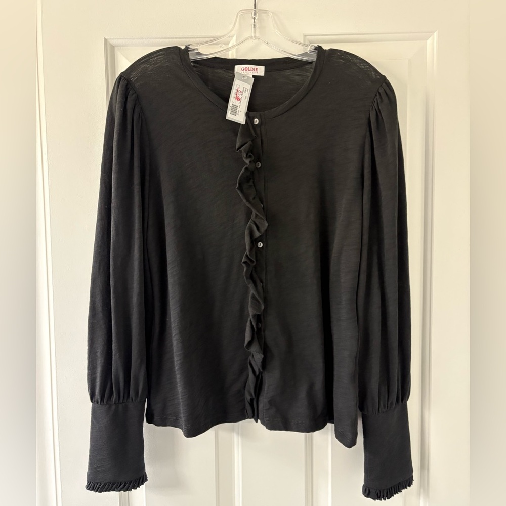 Goldie Black Ruffled Button-Up Women's Top (Large)